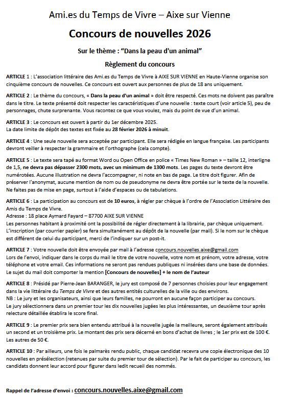 Règlement concours de nouvelles 2026