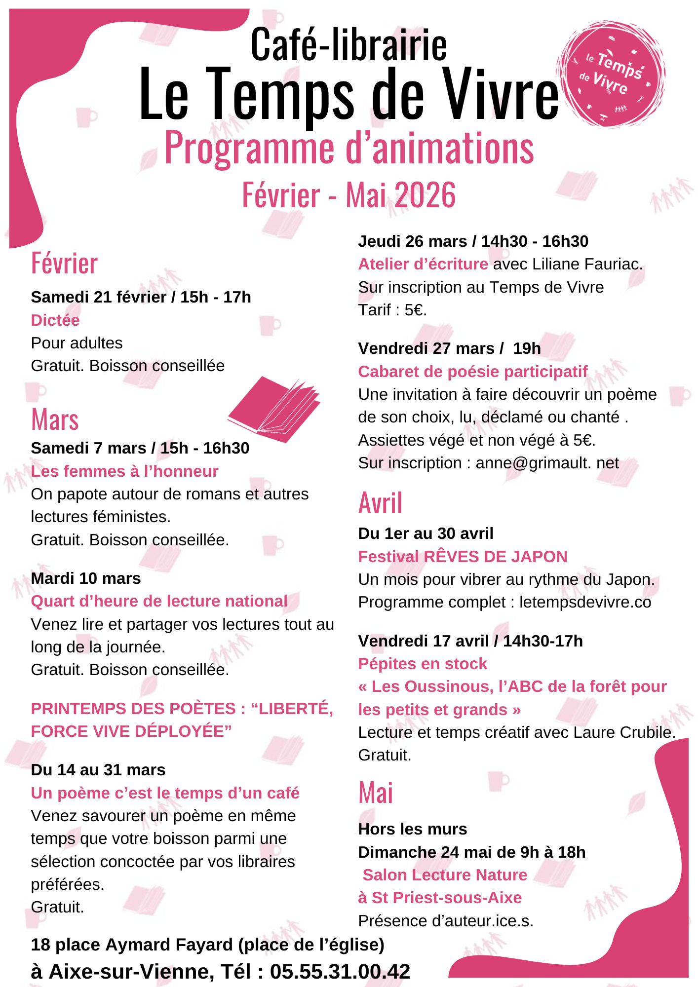 Animations Librairie 1er sem 2026 Programme d'animations 1er semestre 2026