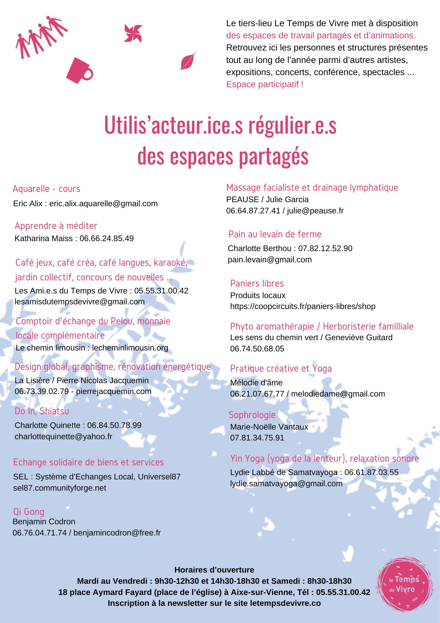 Docs Utilisateurs TdV_sept26 Utilisacteurs réguliers des espaces Le Temps de Vivre